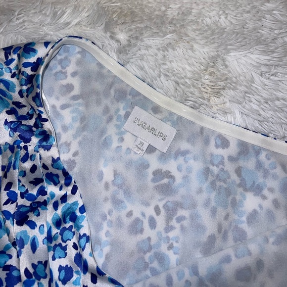 Sugarlips One Shoulder Blue and White Ruffle Mini Dress size XL Cocktail Party - Picture 4 of 4